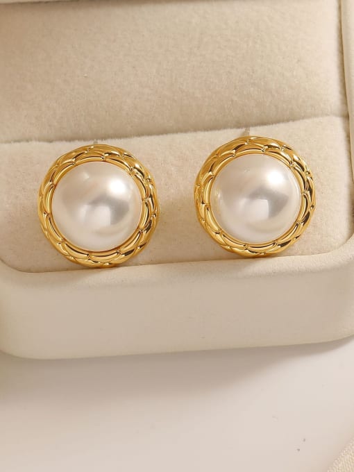 18k gold [925 silver needle] Brass Imitation Pearl Geometric Dainty Stud Earring